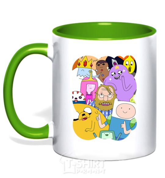 Mug with a colored handle Adventure time heroes kelly-green фото