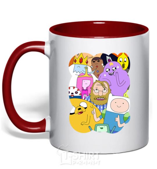 Mug with a colored handle Adventure time heroes red фото