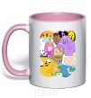 Mug with a colored handle Adventure time heroes light-pink фото