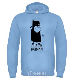 Men`s hoodie Cuz i'm batman sky-blue фото