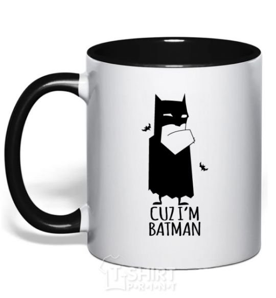 Mug with a colored handle Cuz i'm batman black фото