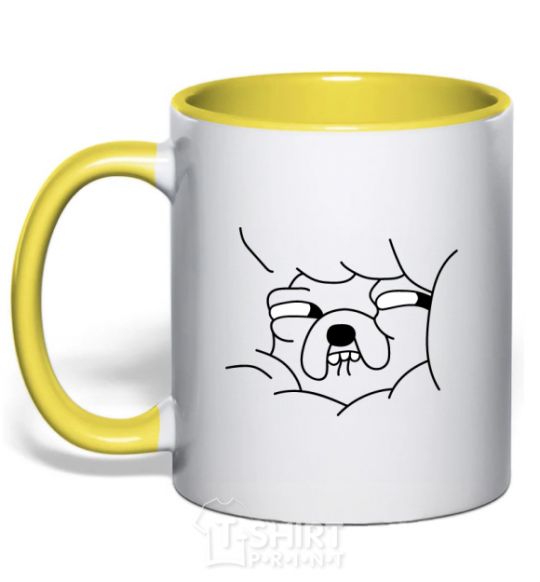 Mug with a colored handle Happy Jake yellow фото