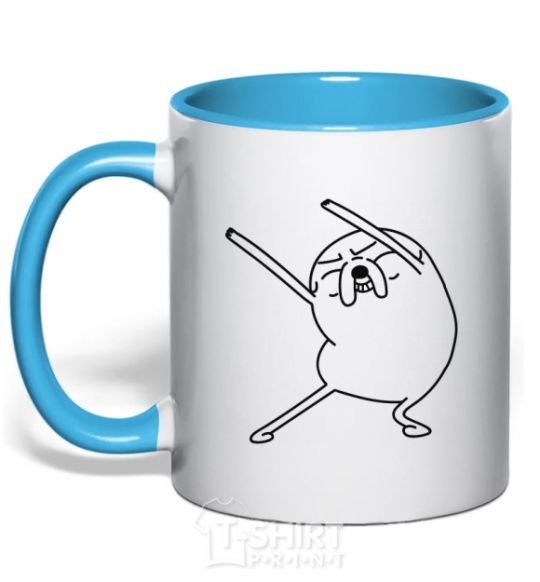 Mug with a colored handle A very happy Jake sky-blue фото