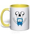 Mug with a colored handle Jake and the calculator yellow фото