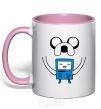 Mug with a colored handle Jake and the calculator light-pink фото