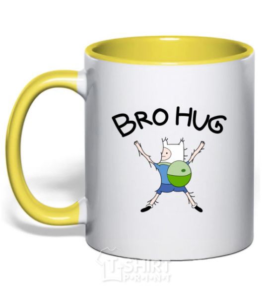 Mug with a colored handle Bro hug yellow фото