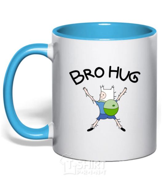 Mug with a colored handle Bro hug sky-blue фото