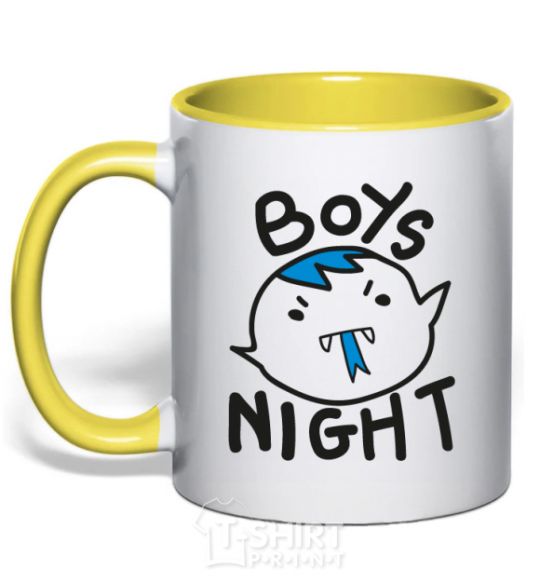 Mug with a colored handle Boys night yellow фото
