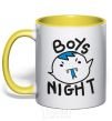 Mug with a colored handle Boys night yellow фото