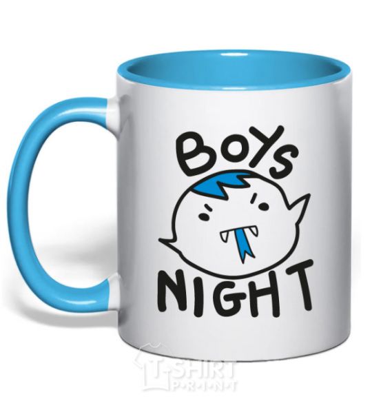 Mug with a colored handle Boys night sky-blue фото
