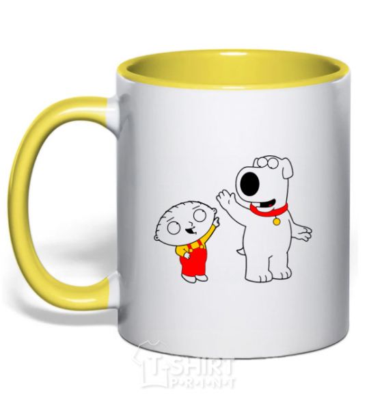 Mug with a colored handle Family Guy Stewie and Brian yellow фото