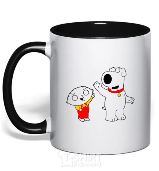Mug with a colored handle Family Guy Stewie and Brian black фото