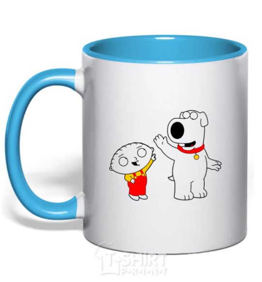 Mug with a colored handle Family Guy Stewie and Brian sky-blue фото