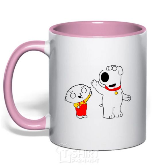 Mug with a colored handle Family Guy Stewie and Brian light-pink фото