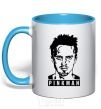 Mug with a colored handle Pinkman sky-blue фото