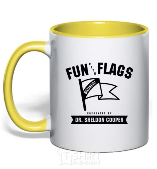 Mug with a colored handle Fun with flags yellow фото