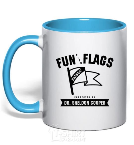 Mug with a colored handle Fun with flags sky-blue фото