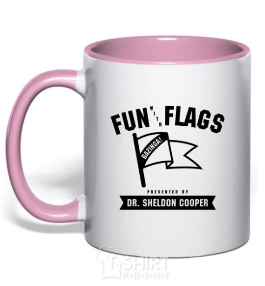 Mug with a colored handle Fun with flags light-pink фото