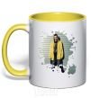 Mug with a colored handle Aron Paul yellow фото