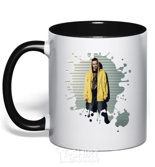 Mug with a colored handle Aron Paul black фото