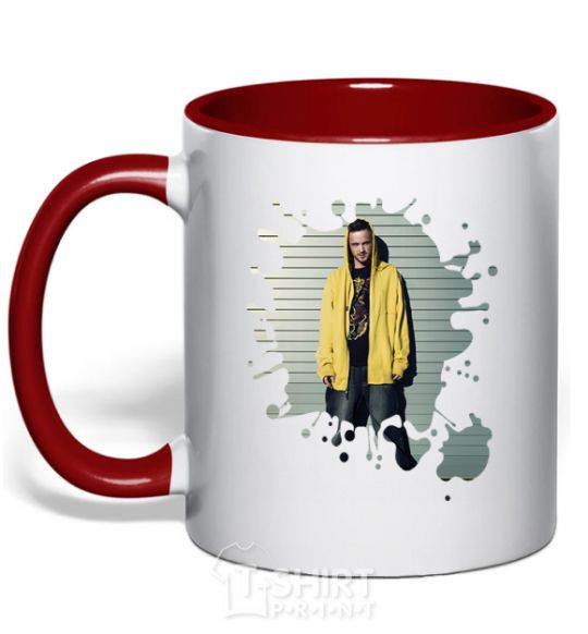 Mug with a colored handle Aron Paul red фото