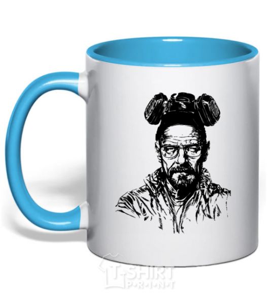 Mug with a colored handle Walter White sky-blue фото