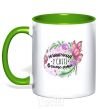 Mug with a colored handle The best teacher in the world kelly-green фото