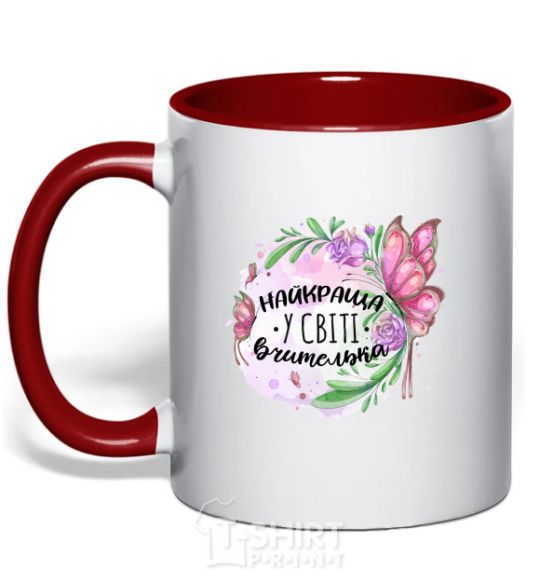 Mug with a colored handle The best teacher in the world red фото