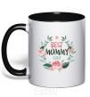 Mug with a colored handle Best mommy ever flowers black фото