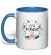 Mug with a colored handle Best mommy ever flowers royal-blue фото