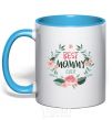 Mug with a colored handle Best mommy ever flowers sky-blue фото