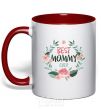 Mug with a colored handle Best mommy ever flowers red фото