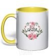 Mug with a colored handle Best sister ever flowers yellow фото