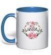 Mug with a colored handle Best sister ever flowers royal-blue фото