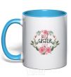 Mug with a colored handle Best sister ever flowers sky-blue фото