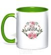 Mug with a colored handle Best sister ever flowers kelly-green фото