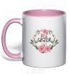 Mug with a colored handle Best sister ever flowers light-pink фото