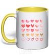 Mug with a colored handle Hearts yellow фото