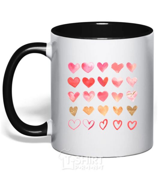 Mug with a colored handle Hearts black фото