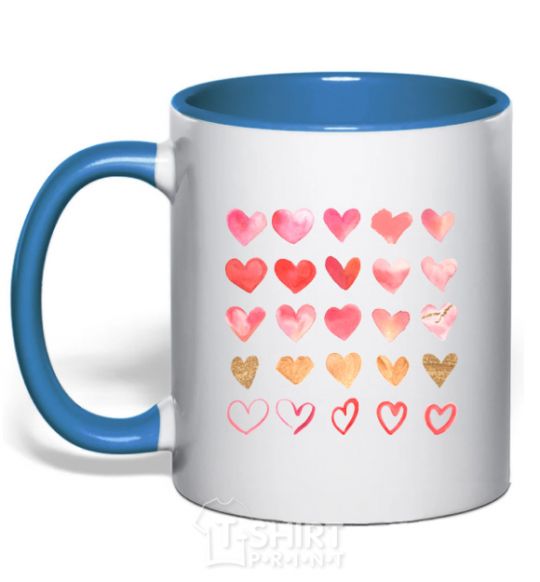 Mug with a colored handle Hearts royal-blue фото