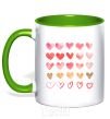 Mug with a colored handle Hearts kelly-green фото
