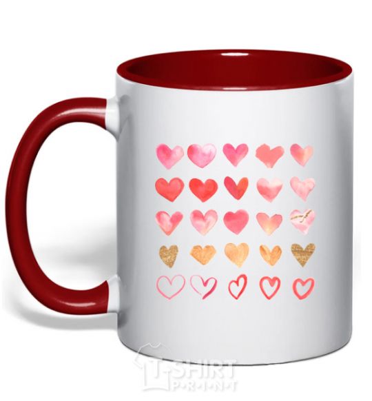 Mug with a colored handle Hearts red фото