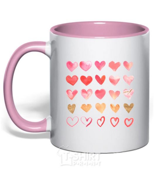 Mug with a colored handle Hearts light-pink фото