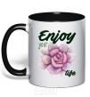 Mug with a colored handle Enjoy your life black фото