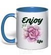 Mug with a colored handle Enjoy your life royal-blue фото