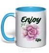Mug with a colored handle Enjoy your life sky-blue фото