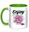 Mug with a colored handle Enjoy your life kelly-green фото