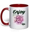 Mug with a colored handle Enjoy your life red фото