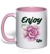 Mug with a colored handle Enjoy your life light-pink фото