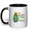 Mug with a colored handle Even cactus have flowers black фото
